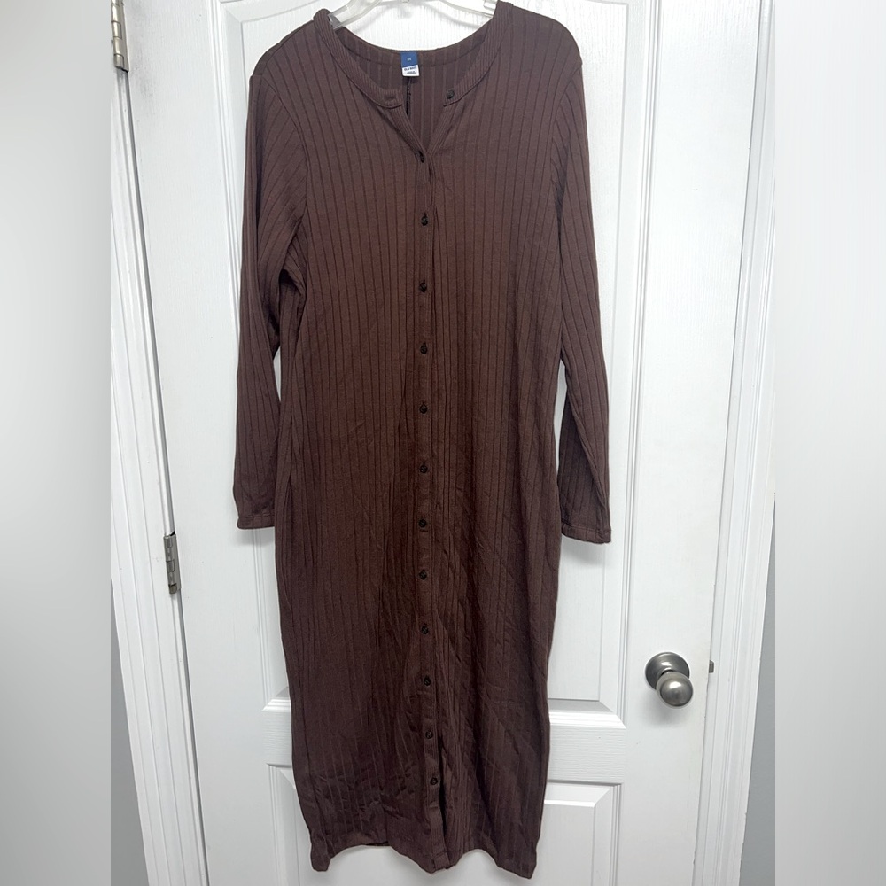 Old Navy Brown Ribbed Button Down Midi Dress NWT